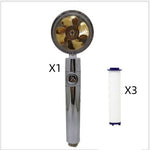 Propeller Driven Shower Head With Stop Button And Cotton Filter Turbocharged High Pressure Handheld Shower Nozzle