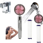 Propeller Driven Shower Head With Stop Button And Cotton Filter Turbocharged High Pressure Handheld Shower Nozzle
